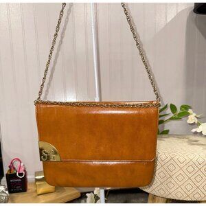 Vintage S.G. Brown Leather Chain Shoulder Bag With Gold-Tone Accent